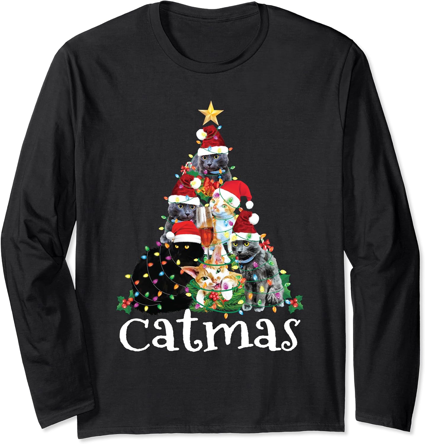 Christmas Cat Shirt For Women Men Kids Gift Merry Catmas Langarmshirt